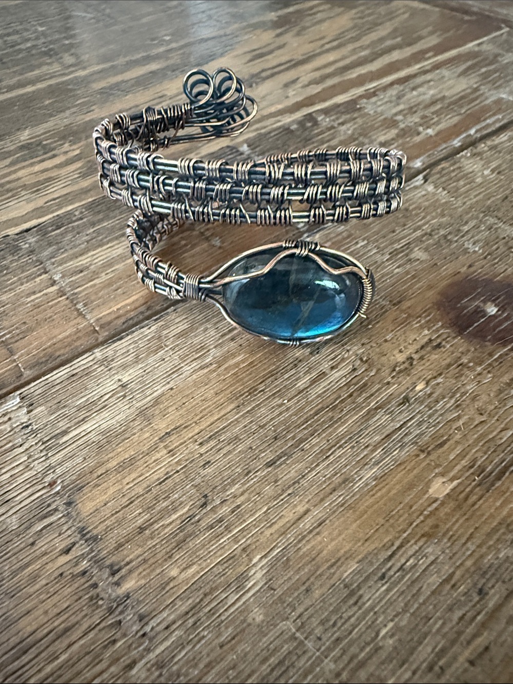 Handcrafted Wire-Wrapped Cuff Bracelet with Stone